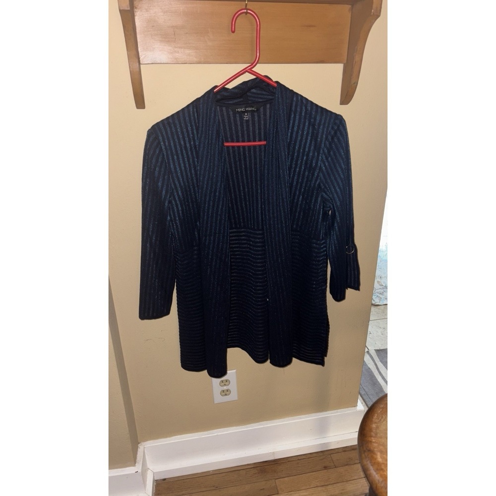 Ming Wang Black and Blue Nwot Knit 3/4 Sleeve Cardigan 298$ Small